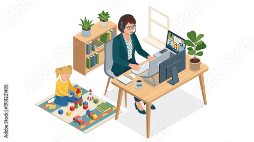 Woman working from home office.