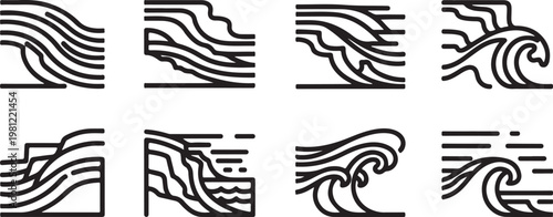 Abstract black and white artwork featuring curved and wavy lines Vector