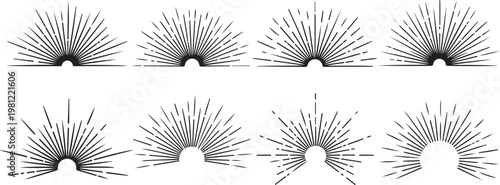 Abstract line art depicting radiating patterns and geometric designs Vector