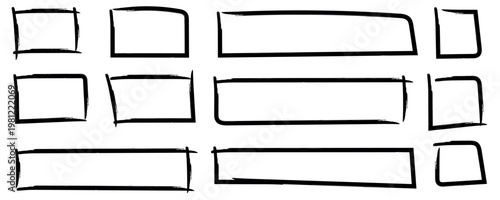 Hand drawn rectangle frames set, marker pen sketch boxes and borders collection. Brush stroke doodle banner shapes and text boxes vector illustration