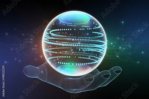 Digital hand holding futuristic data globe