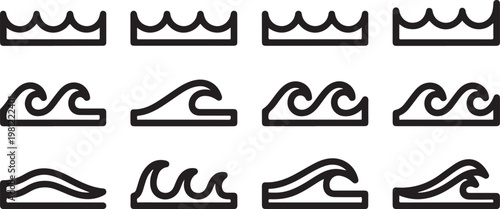 Black and white geometric patterns showcasing various zigzag and wave designs Vector