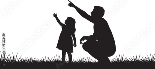 A silhouetted image depicting a heartwarming moment between a father and daughter enjoying a bright sunny day outdoors together