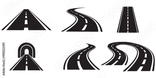Wavy road with winding curves and horizontal path. Top view of race track and highway. Flat vector illustration isolated on white background.