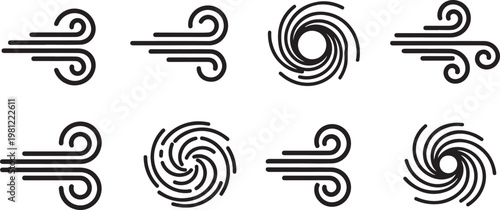 Collection of abstract icons depicting twisting and swirling motion patterns Vector