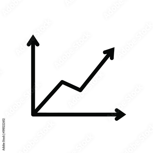 A simple black and white line graph depicts upward trends with fluctuations symbolizing growth and positive progress high quality