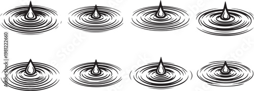 Black and white line drawing set of eight teapot illustrations Vector