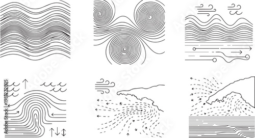 Contour line exercises demonstrating topographic and perspective techniques Vector
