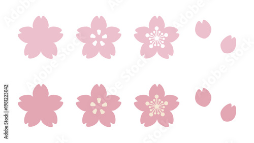 手描き風の桜の花のイラスト素材セット