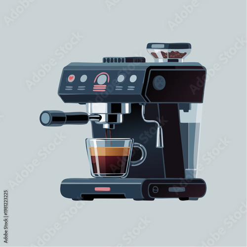 Modern espresso machine with coffee cup illustration