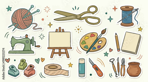 Creative Art Supplies and Crafting Tools Illustration