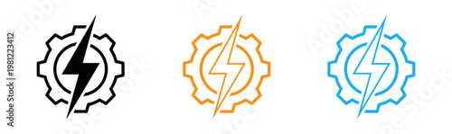 Electrical engineering icons gears and lightning bolts power and technology