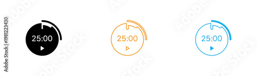 Two timer displays showing 25 00 with play buttons on black background