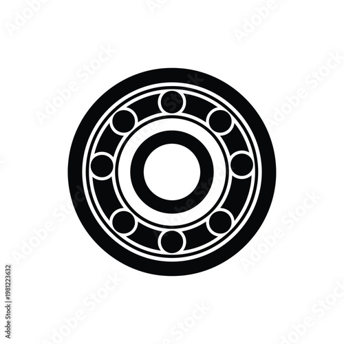 A stark black and white illustration depicts a circular bearing with multiple ball bearings inside high quality professional detailed modern elegant