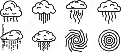 Various facial expressions and hairstyles in simple black and white line drawings Vector