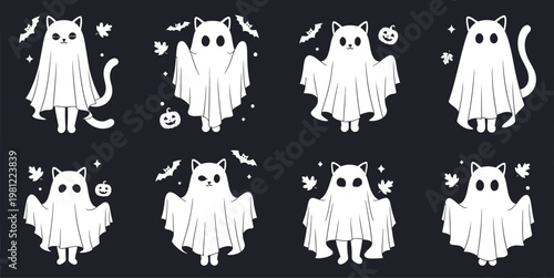 Collection of ghostly figures holding various objects in their hands Vector
