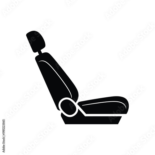 A simple black silhouette depicts a modern car seat showcasing its ergonomic shape and headrest design high quality professional