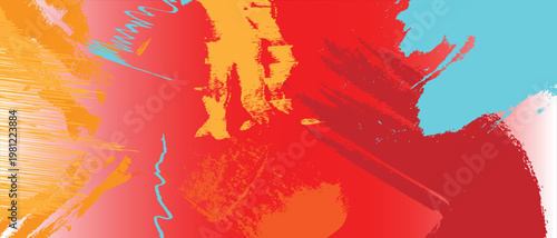 

Colorful abstract watercolor world map illustration featuring a grunge paint splash texture and autumn orange ink design of the Europe continent on a decorative red background vector