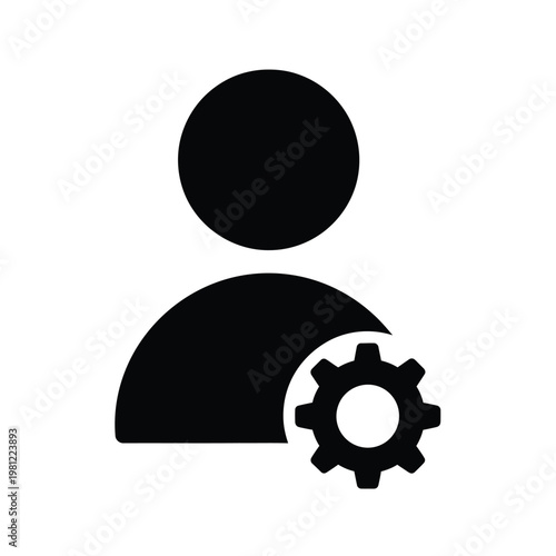 A simple black icon depicts a person s head with a gear symbol positioned near the lower body high quality