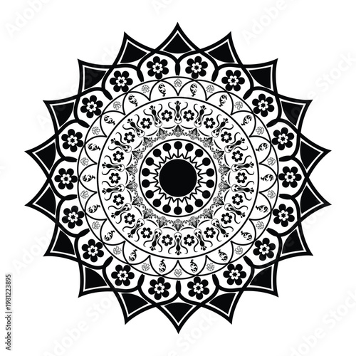 

A vintage floral mandala ornament vector design features a round ornate lace pattern and tribal oriental element for a seamless circle frame illustration