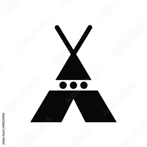 A simplified black silhouette depicts a traditional teepee or wigwam structure representing native american dwellings high quality professional detailed