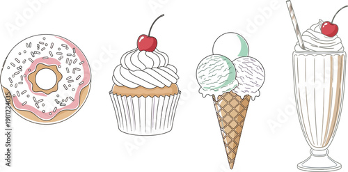 Colorful assortment of gift-wrapped boxes and a candy cane Vector