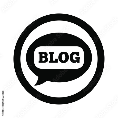 A black and white circular icon features a speech bubble containing the word blog in bold capital letters high quality professional