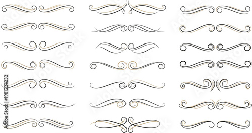 20 Vintage Swirl, Floral, and Curl Frame Elements, Vector Ornaments, Gold and Gray Decorative Borders, Illustration Design Elements