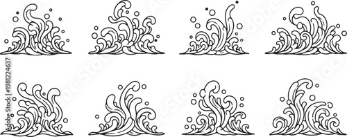 Black and white line art showcasing various curly hairstyles. Vector