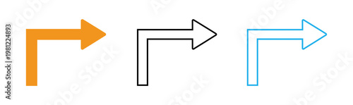 Cuadro en lienzo Two directional arrows orange and cyan pointing right with a 90 degree turn