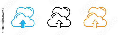 Cloud sync illustration two clouds with upward arrows representing data transfer