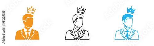 Three profile icons with crowns orange gray and blue royalty