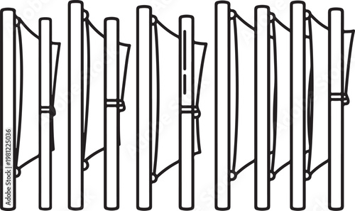 Black and white illustration of multiple stylized buildings with varying heights Vector