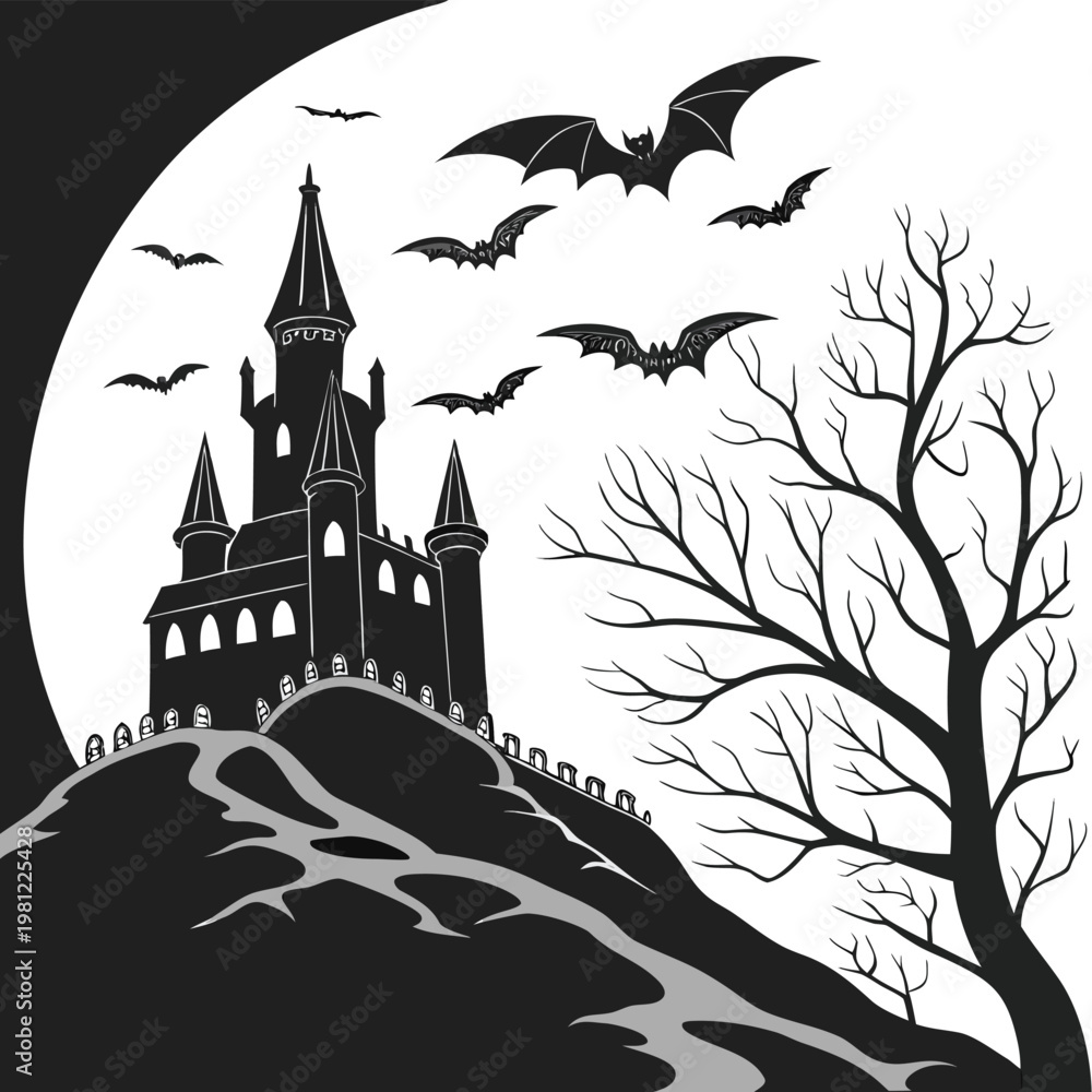 Fototapeta premium Creepy Halloween Castle Silhouette