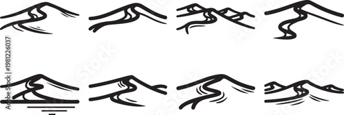 Line drawing sketches of various dinosaurs in dynamic poses Vector