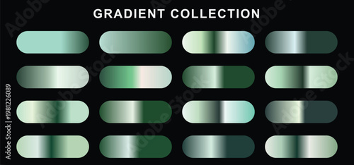 Gradient Collection, a vibrant set of 16 modern green and teal color gradients, smooth color transitions for backgrounds, UI elements, and graphic design, vector format