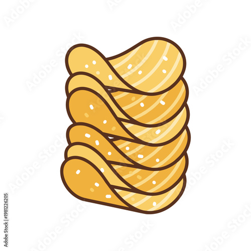 A stack of perfectly crispy potato chips with salt sprinkled on them, presented in a simple cartoon style.