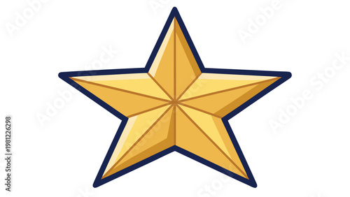 Shiny golden five-point star with dark blue outline, symbolizing excellence, achievement, and quality on a white background
