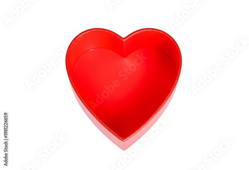 A red heart-shaped gift box, open and empty, isolated on a pure white background,  cheerful,  illustration