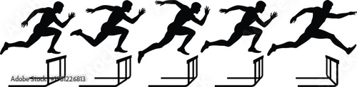 Athletes Running Hurdles Race Competition Track and Field Sprinting Action
