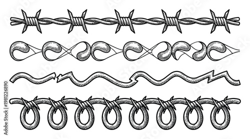 Collection of Decorative Borders: Barbed Wire, Swirls, and Zigzags