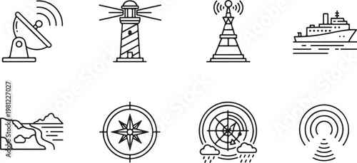 Eight simple line drawings depicting different symbols and objects Vector