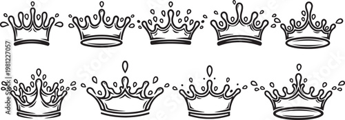 A collection of various mugs with different shapes and designs drawn in black and white Vector