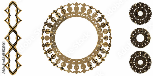 Golden ornamental frames and decorative elements on a white background