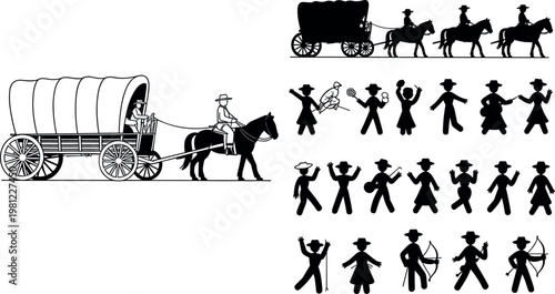 Primitive Human Evolution Silhouette Set with Ancient Hunter Figures and Tribal Characters Walking Sequence Vector Illustration Collection