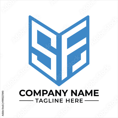 A blue and white logo with a company name and tagline