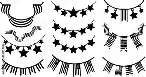 American patriotic decorative elements with flags and stars for Independence Day or Memorial Day  various designs