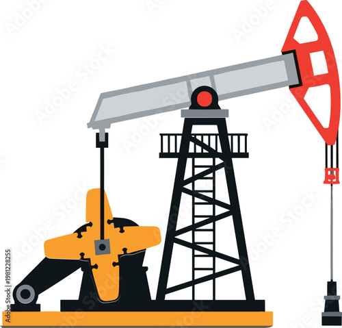 Flat Design Oil Pump Jack Icon for Energy, Petroleum, and Industrial Engineering Projects