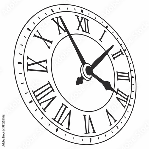 A classic black and white wall clock displays the time at approximately ten past ten featuring roman numerals and simple hands