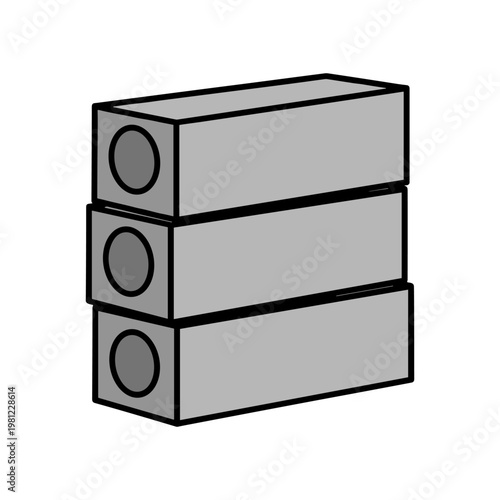 A minimalistic illustration showing three gray hollow concrete blocks stacked vertically on a white background.